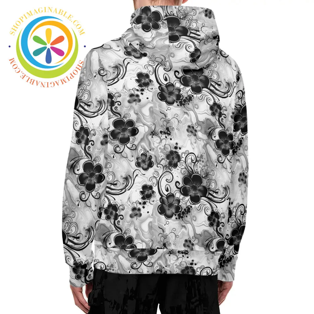 Boho Flowers Full Zip Turtleneck Hoodie Streetwear