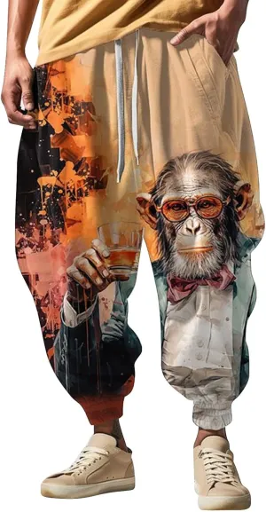 Casual Loose Hippie Drop Crotch Trouser Elastic Cotton Casual Mid with Pockets Pants Men's Mens Casual Cargo Pants