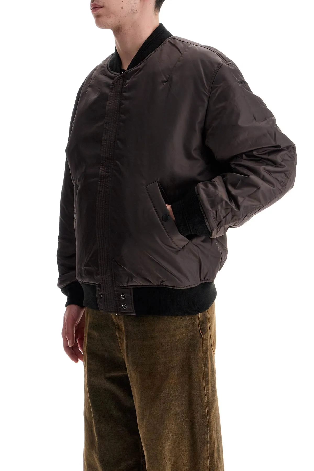 classic black nylon bomber jacket with zip and side pockets A14408 0HCAS DEEP/BLACK