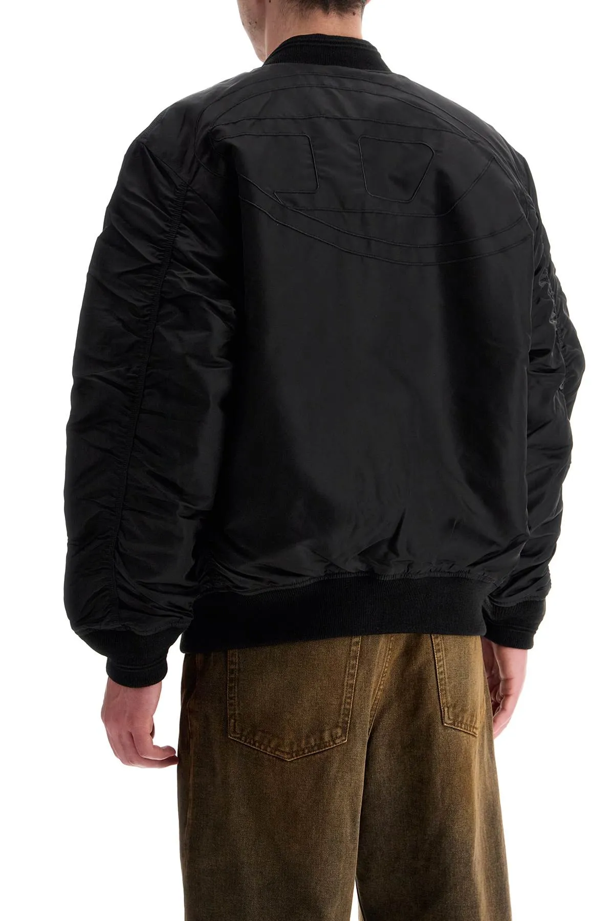 classic black nylon bomber jacket with zip and side pockets A14408 0HCAS DEEP/BLACK