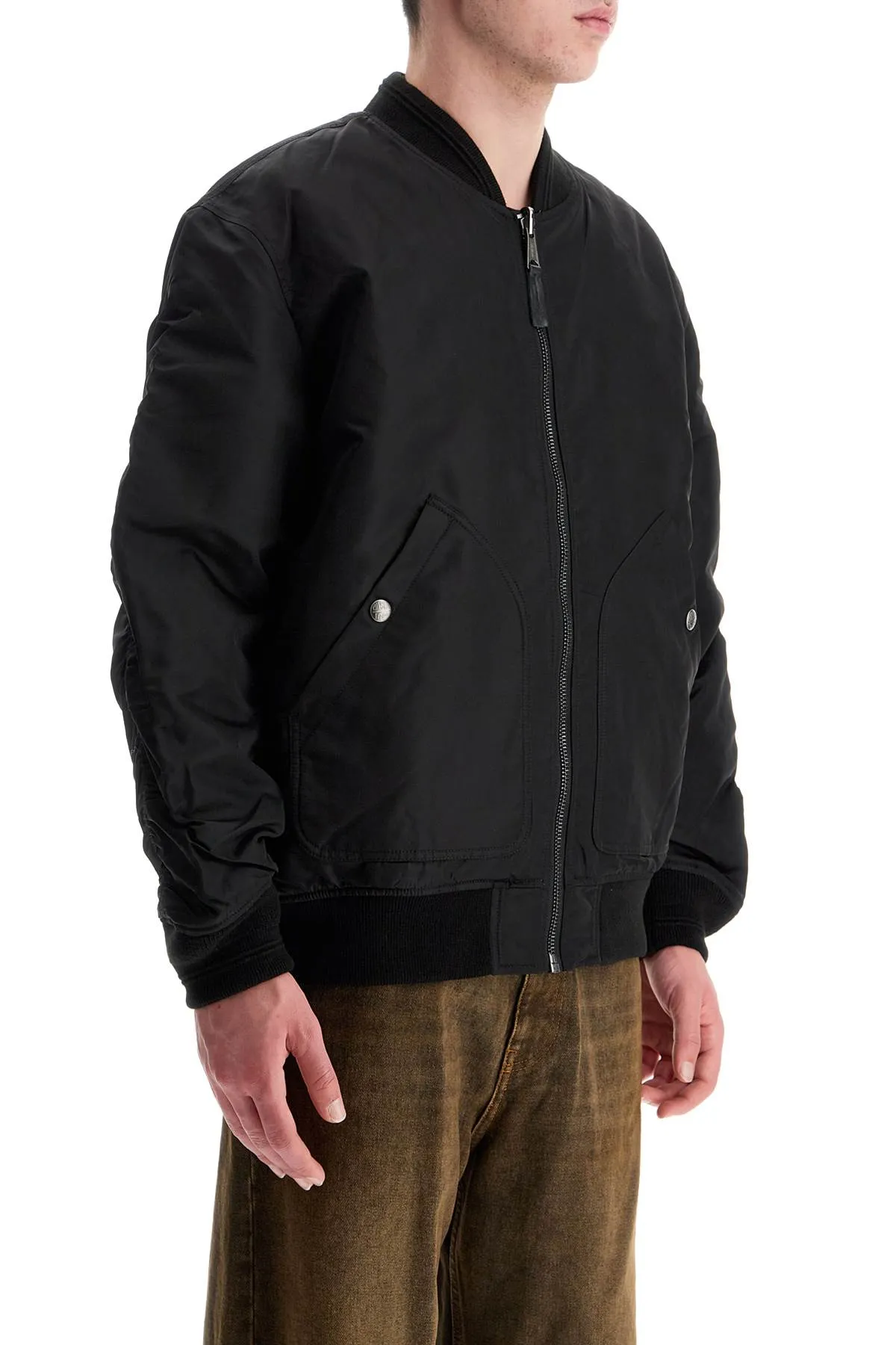 classic black nylon bomber jacket with zip and side pockets A14408 0HCAS DEEP/BLACK