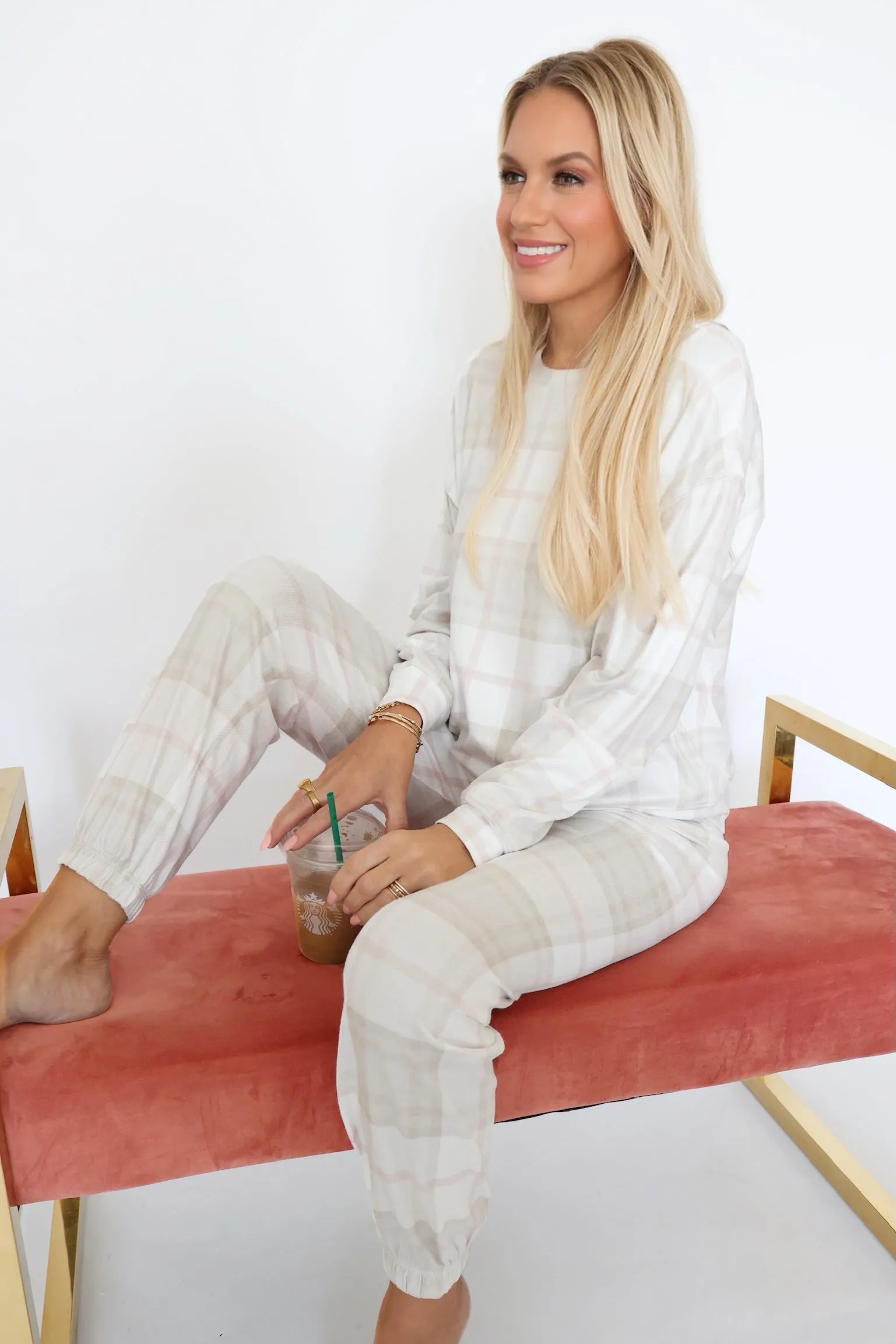 Cozy Plaid Set - Sea Salt