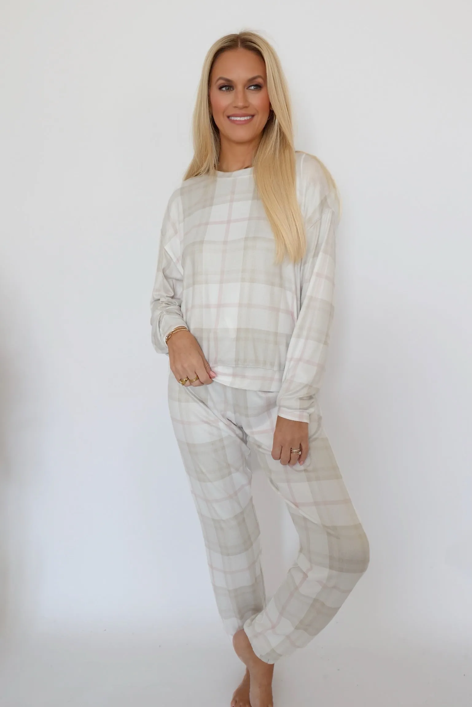 Cozy Plaid Set - Sea Salt