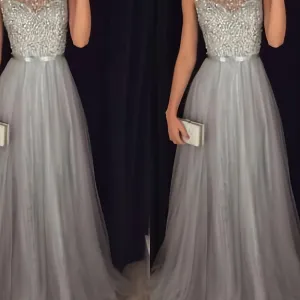 [Formal Evening Party Dress] Sleeveless Long Formal Evening Party Dress - Women Ladies Squinied Wedding Prom Gown Maix Dresses