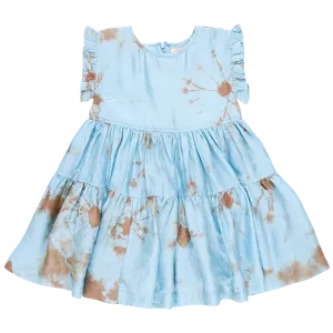 Girls Silk Polly Dress - Milky Blue Tie Dye