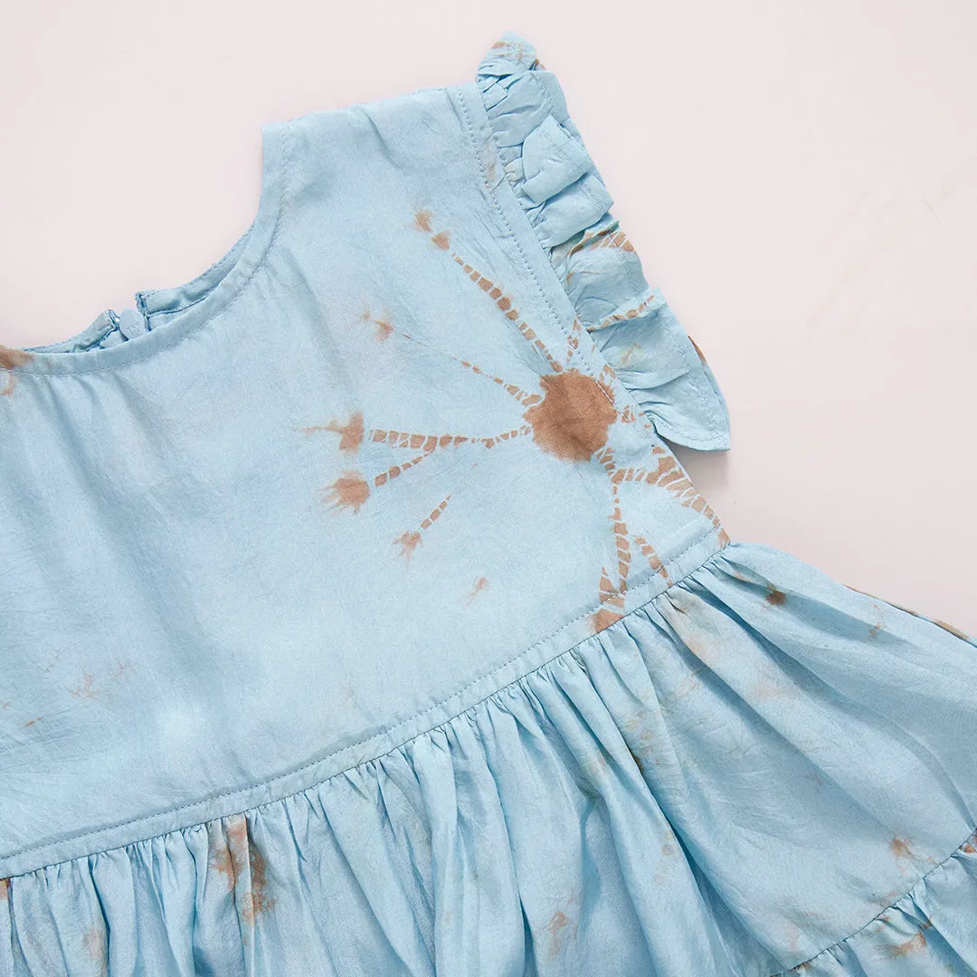 Girls Silk Polly Dress - Milky Blue Tie Dye
