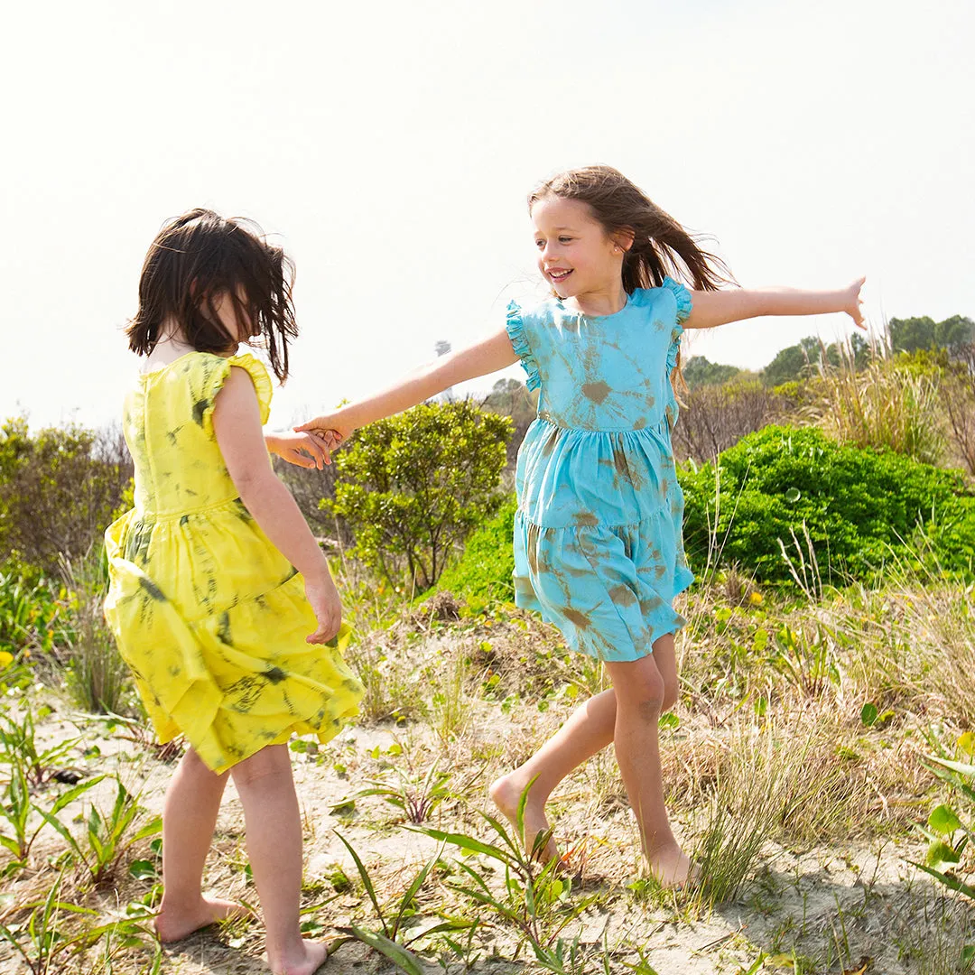 Girls Silk Polly Dress - Milky Blue Tie Dye