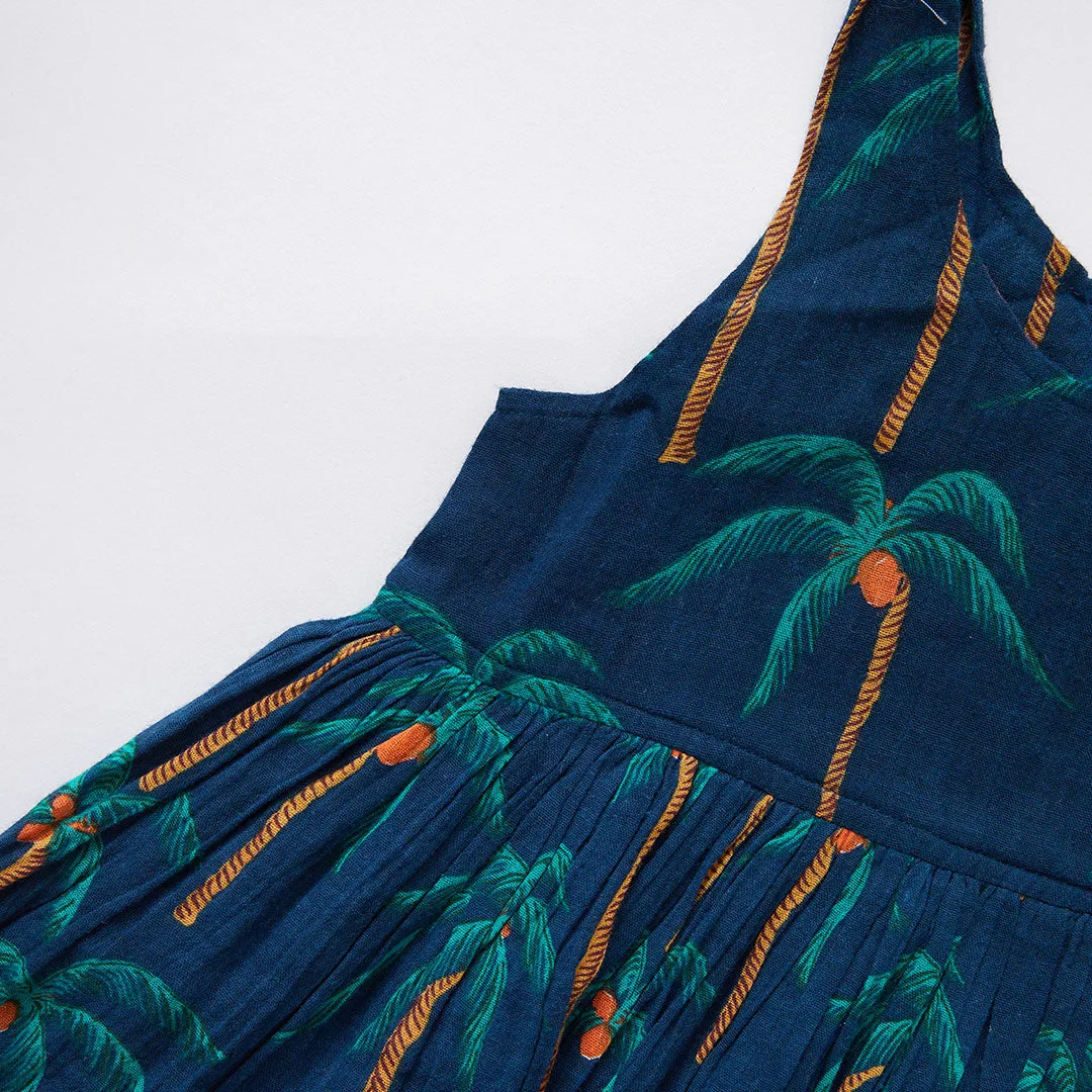 Girls Taylor Dress - Navy Palm Trees