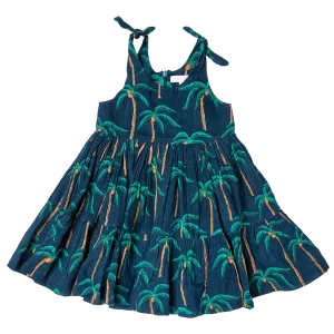 Girls Taylor Dress - Navy Palm Trees