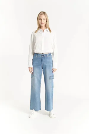 HIGH RISE RAW HEM CARGO PANT