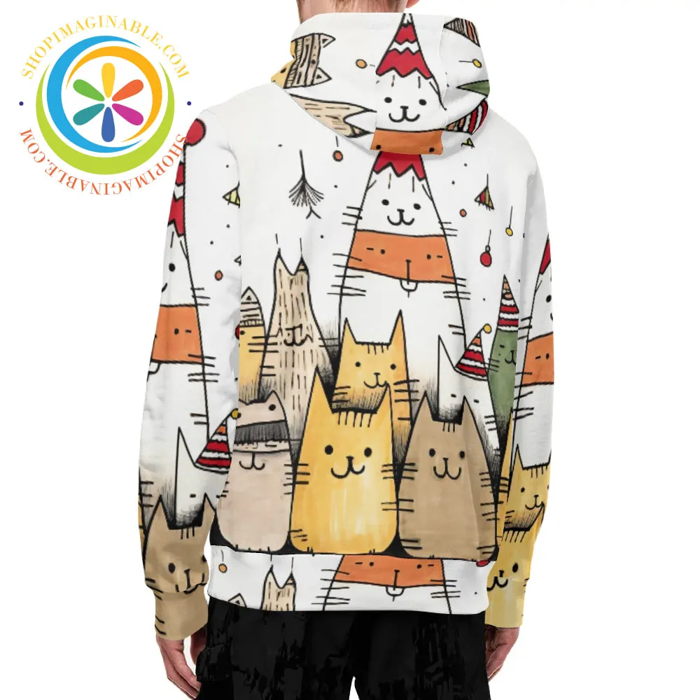 Holiday Cats Full Zip Turtleneck Hoodie Streetwear