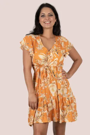 Jar of Hearts Hawaiin Breeze Honey Twiggy Dress Orange Floral M
