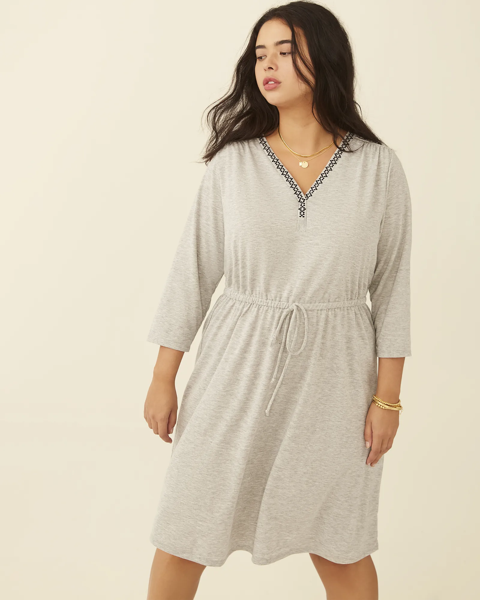 Leslie Drawstring-Waist Knit Dress | Light Grey