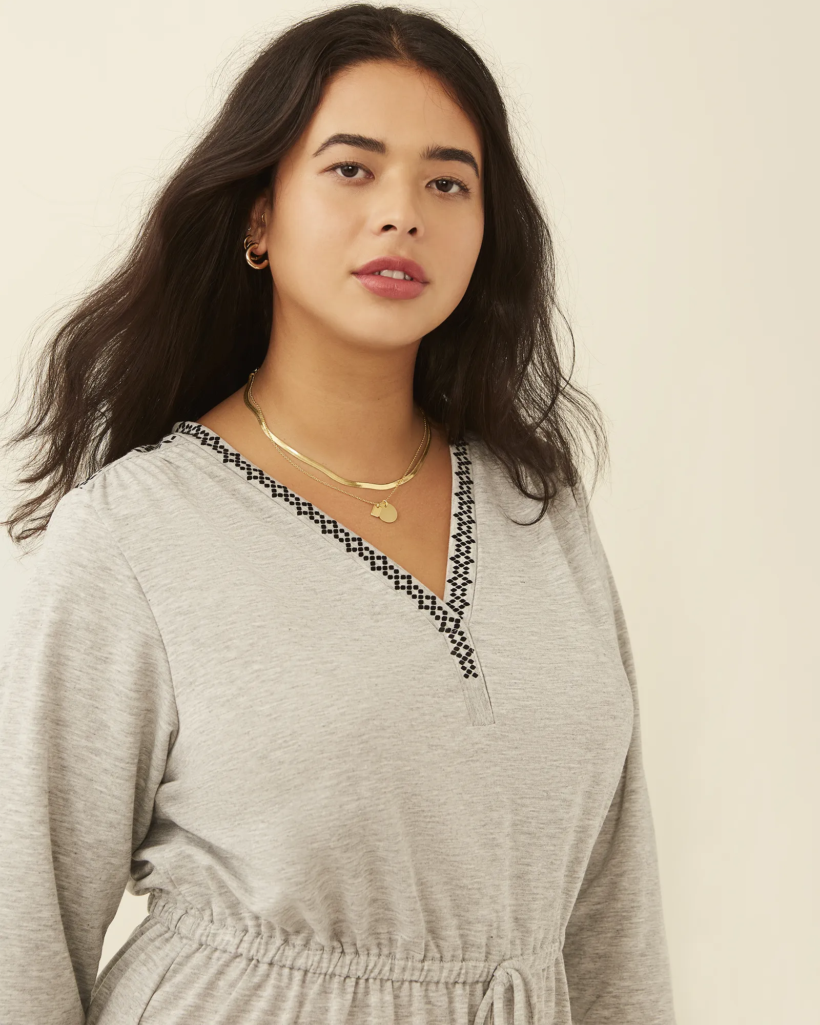 Leslie Drawstring-Waist Knit Dress | Light Grey