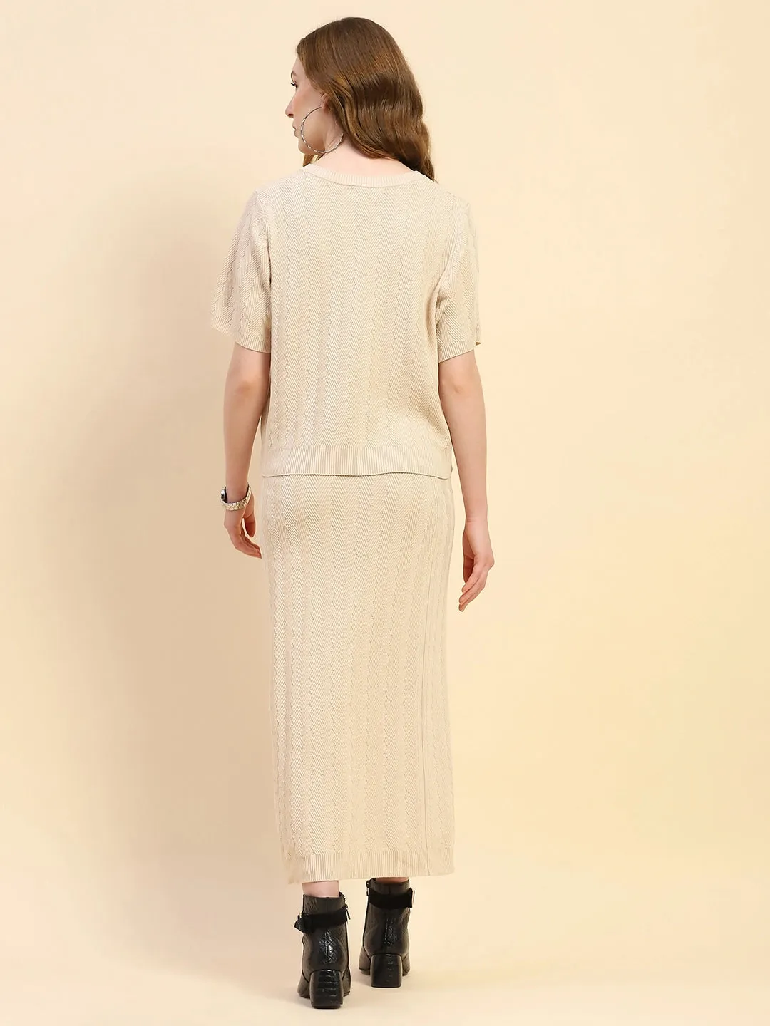 Light Beige Solid Viscose Blend Boxy Fit Co-ord Set