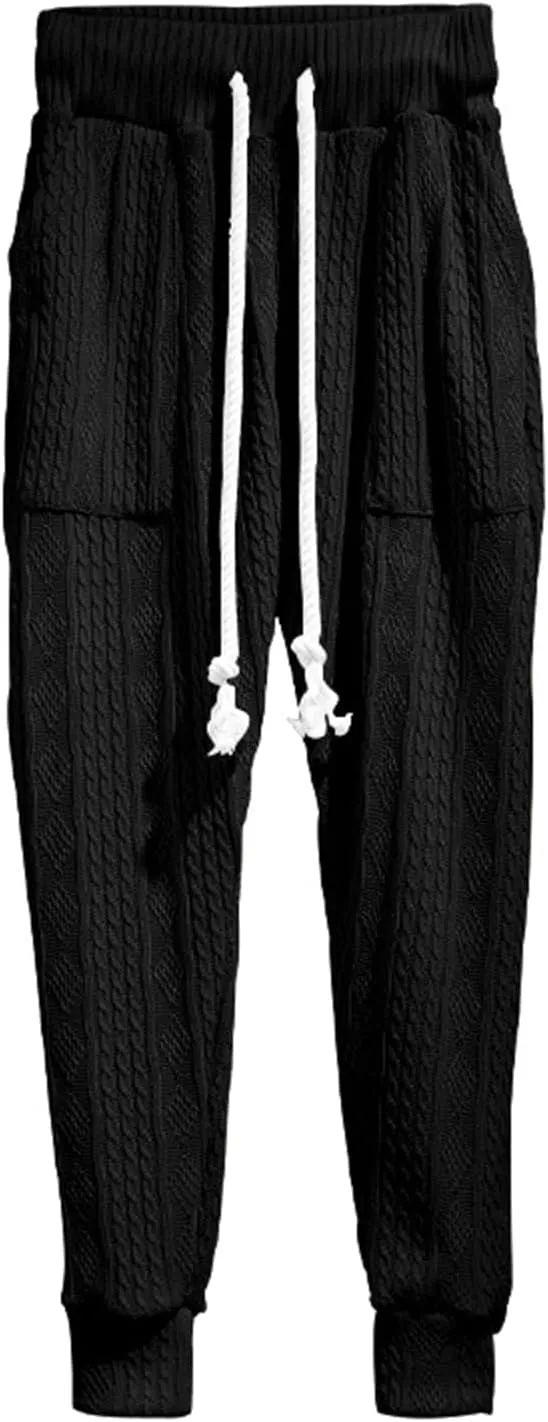 Men's Chino Harem Pants Fit Casual Pull-On Cotton Sweatpants Solid Colors Drawstring Waists for Outdoor Everyday