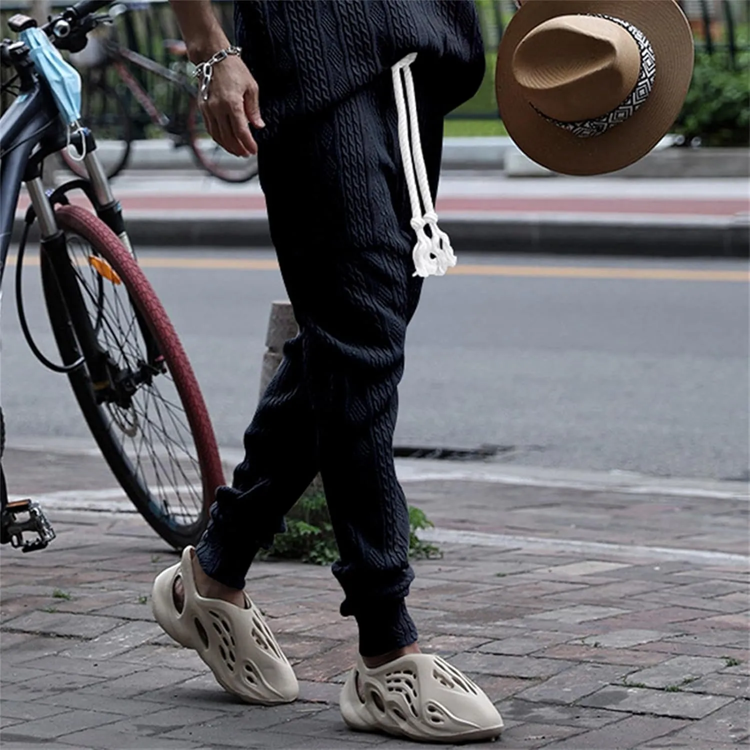 Men's Chino Harem Pants Fit Casual Pull-On Cotton Sweatpants Solid Colors Drawstring Waists for Outdoor Everyday