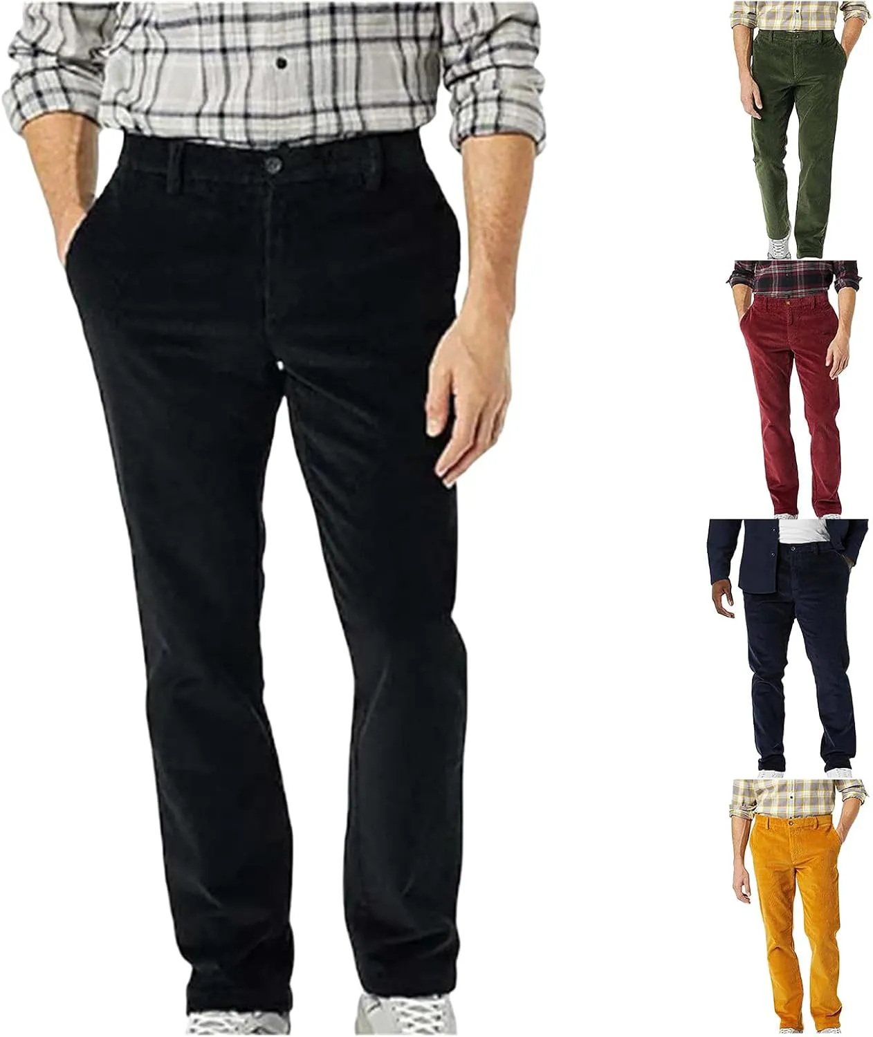 Men's Classic Pants Slim Fit Casual Cargo Pants Solid Color Button Trousers Work Pants with Pockets