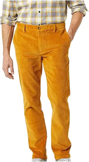 Men's Classic Pants Slim Fit Casual Cargo Pants Solid Color Button Trousers Work Pants with Pockets