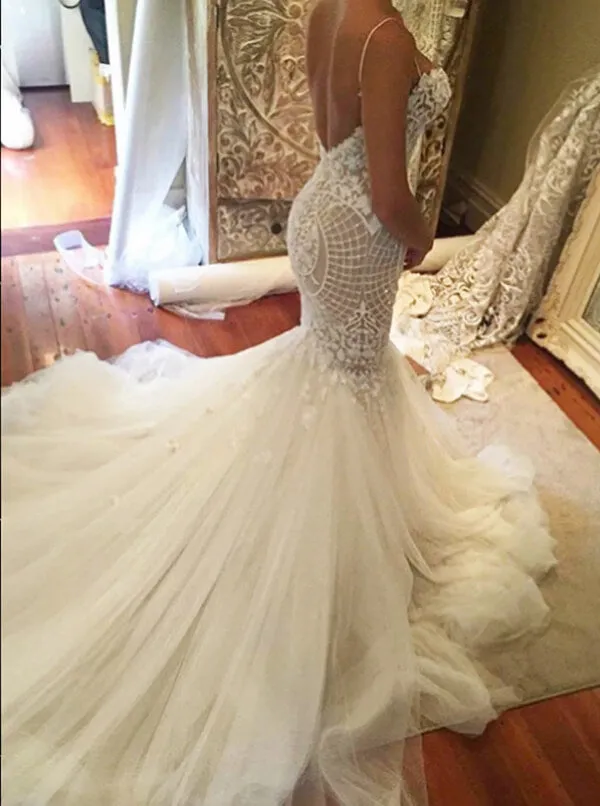 Mermaid Lace Sweetheart Neck Court Train Wedding Dresses, Bridal Dress, SW404