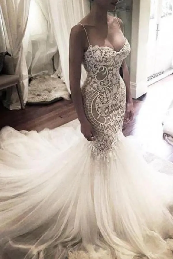 Mermaid Lace Sweetheart Neck Court Train Wedding Dresses, Bridal Dress, SW404