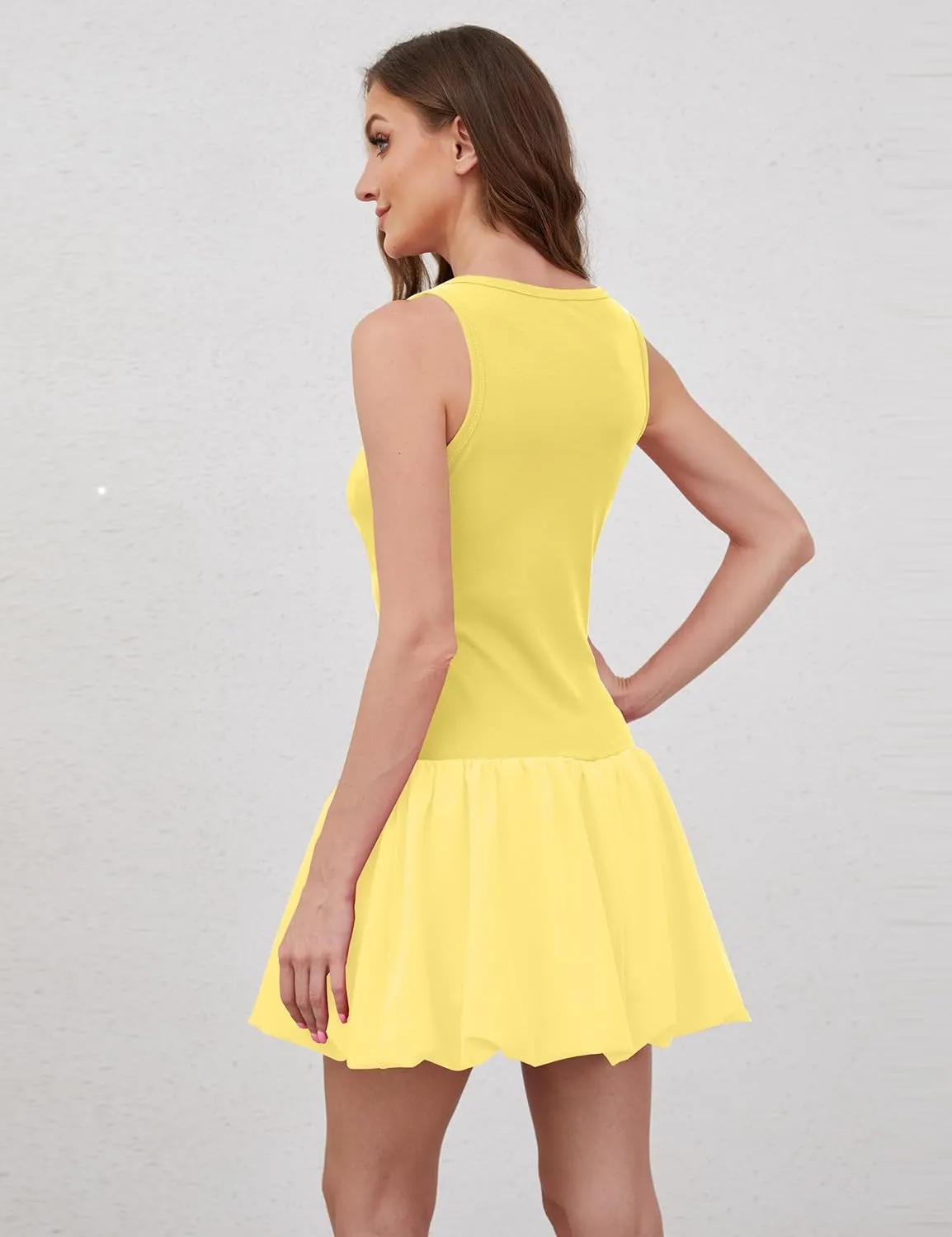 MISSACTIVER Women Summer Bubble Tank Dresses Sleeveless Slim Fit Cute Mini Short Dress Crew Neck Bodycon Party Club Dresses