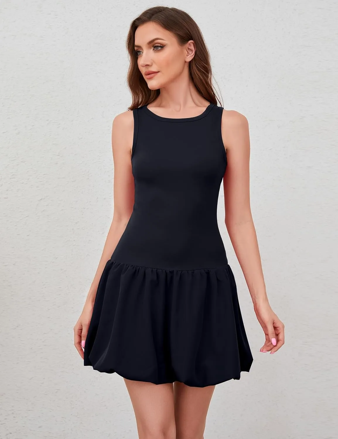 MISSACTIVER Women Summer Bubble Tank Dresses Sleeveless Slim Fit Cute Mini Short Dress Crew Neck Bodycon Party Club Dresses