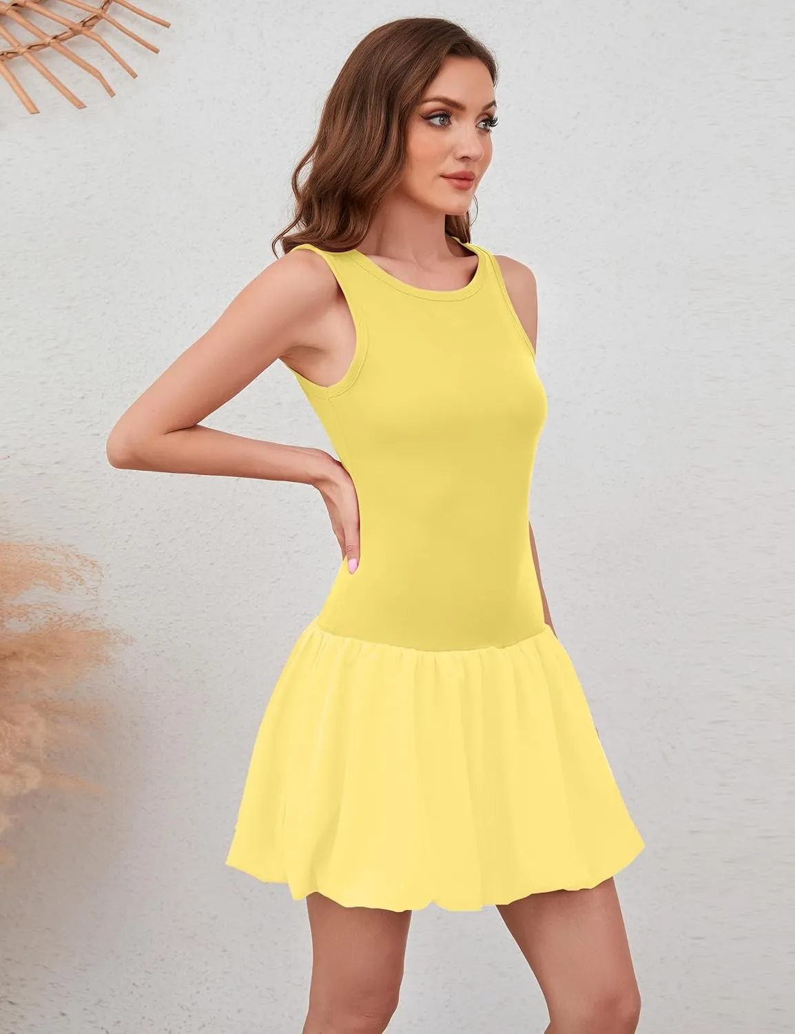 MISSACTIVER Women Summer Bubble Tank Dresses Sleeveless Slim Fit Cute Mini Short Dress Crew Neck Bodycon Party Club Dresses