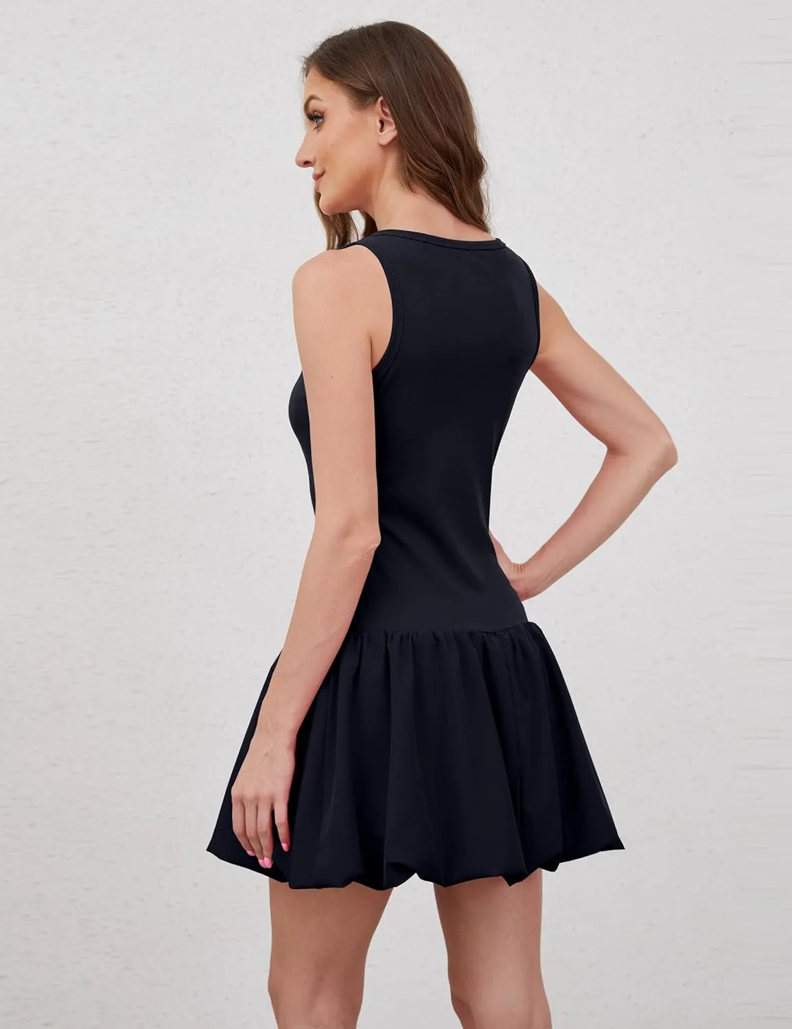 MISSACTIVER Women Summer Bubble Tank Dresses Sleeveless Slim Fit Cute Mini Short Dress Crew Neck Bodycon Party Club Dresses