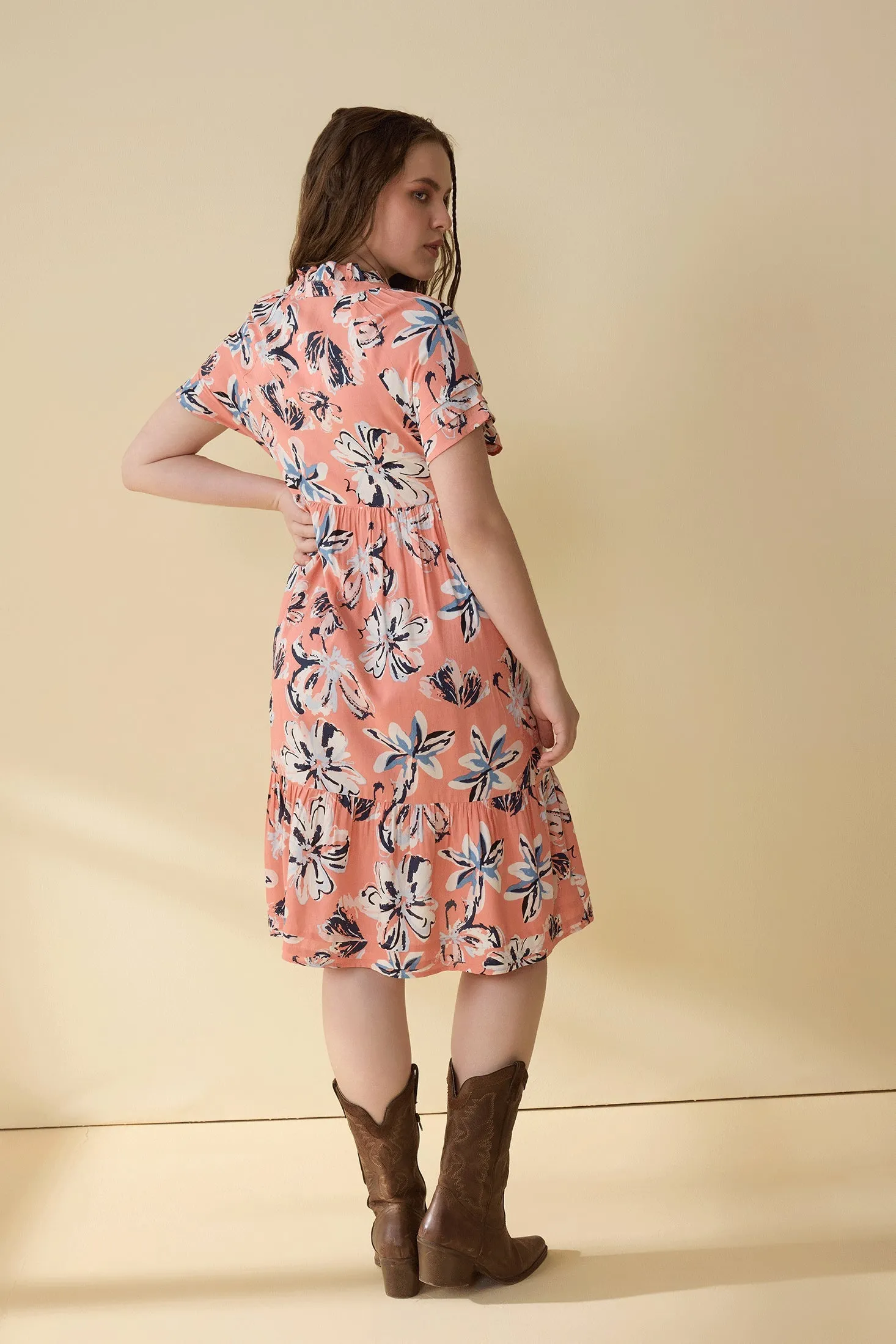 Monique's Flower flow Dress  In Peach