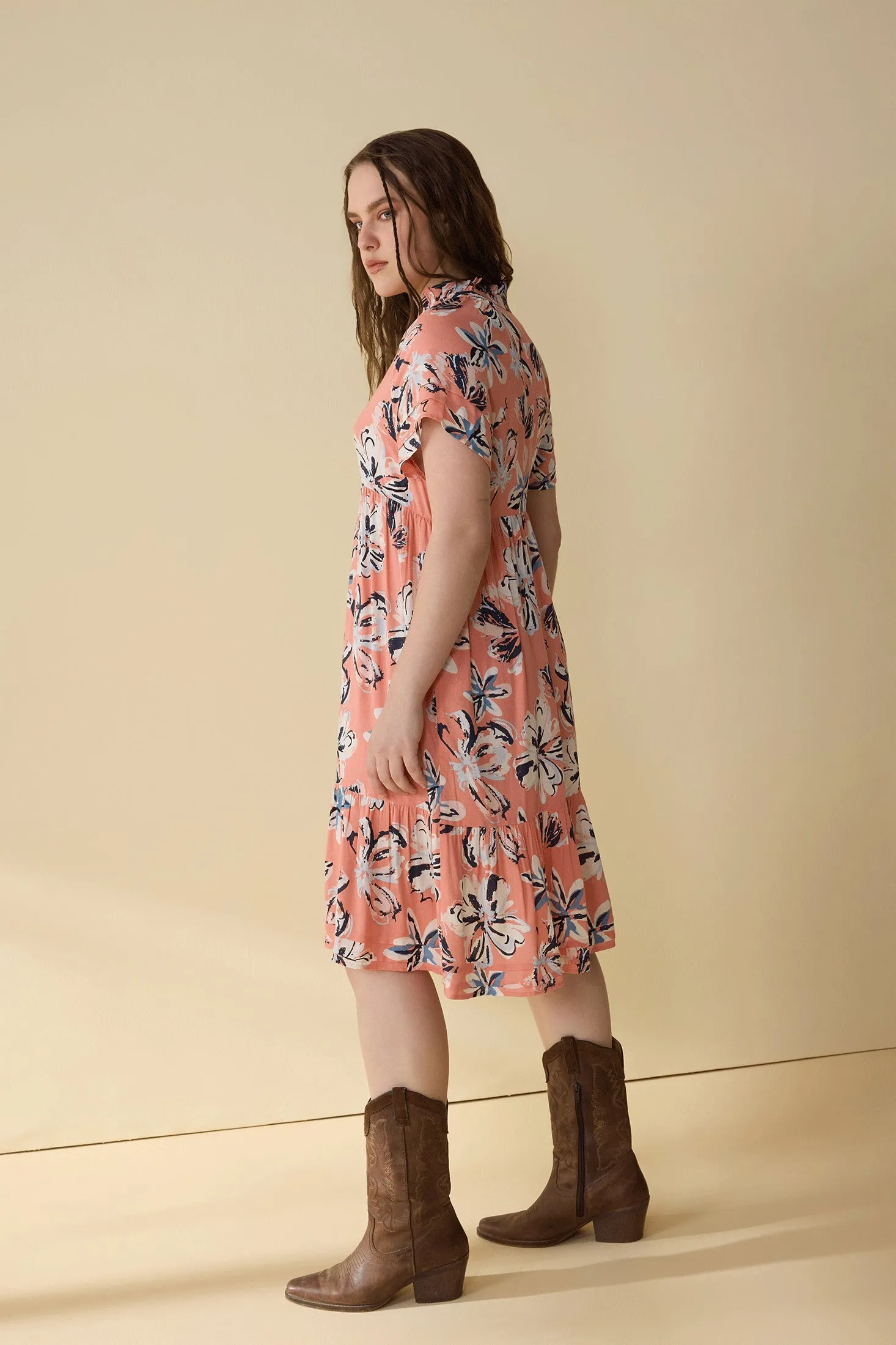 Monique's Flower flow Dress  In Peach