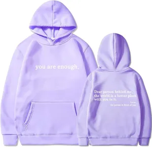 NEW LELISKA You are Enough Hoodie, Dear Person Behind Me Hoodie Sweatshirt, You are Enough Graphic Sweatshirt Pullover Hoodies, Purple, Sz S