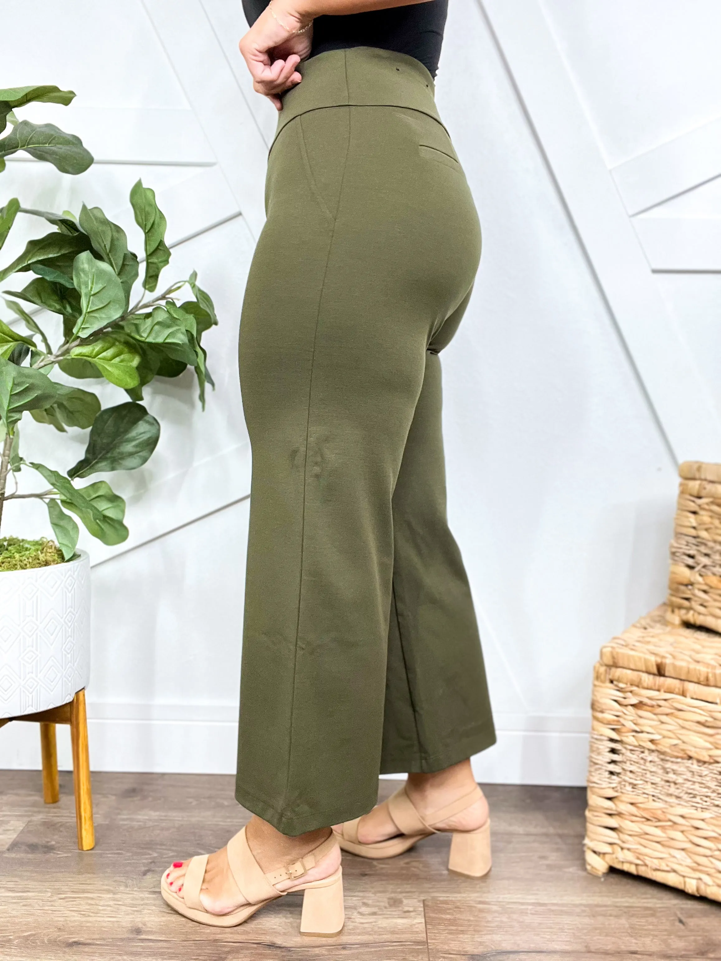 Office Day Trip Wide Leg Cropped Pants- Olive