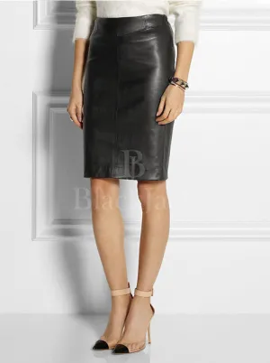 Paneled Seams Pencil Leather Skirt