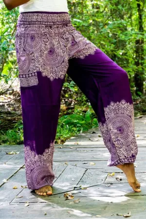 Purple Floral Women Boho Pants