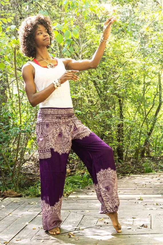 Purple Floral Women Boho Pants