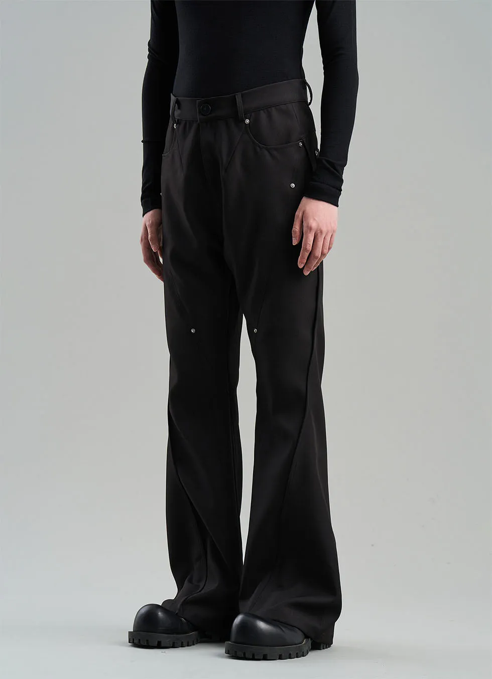 Rivet Element Diagonal Joint Line Loose-fitting Casual Pants