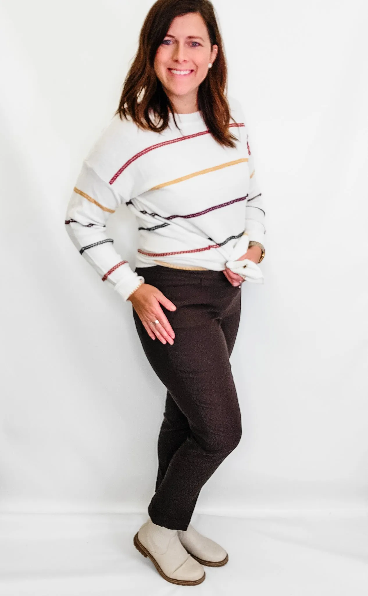 Slim-Sation by Multiples Ankle Pants in Mink Brown