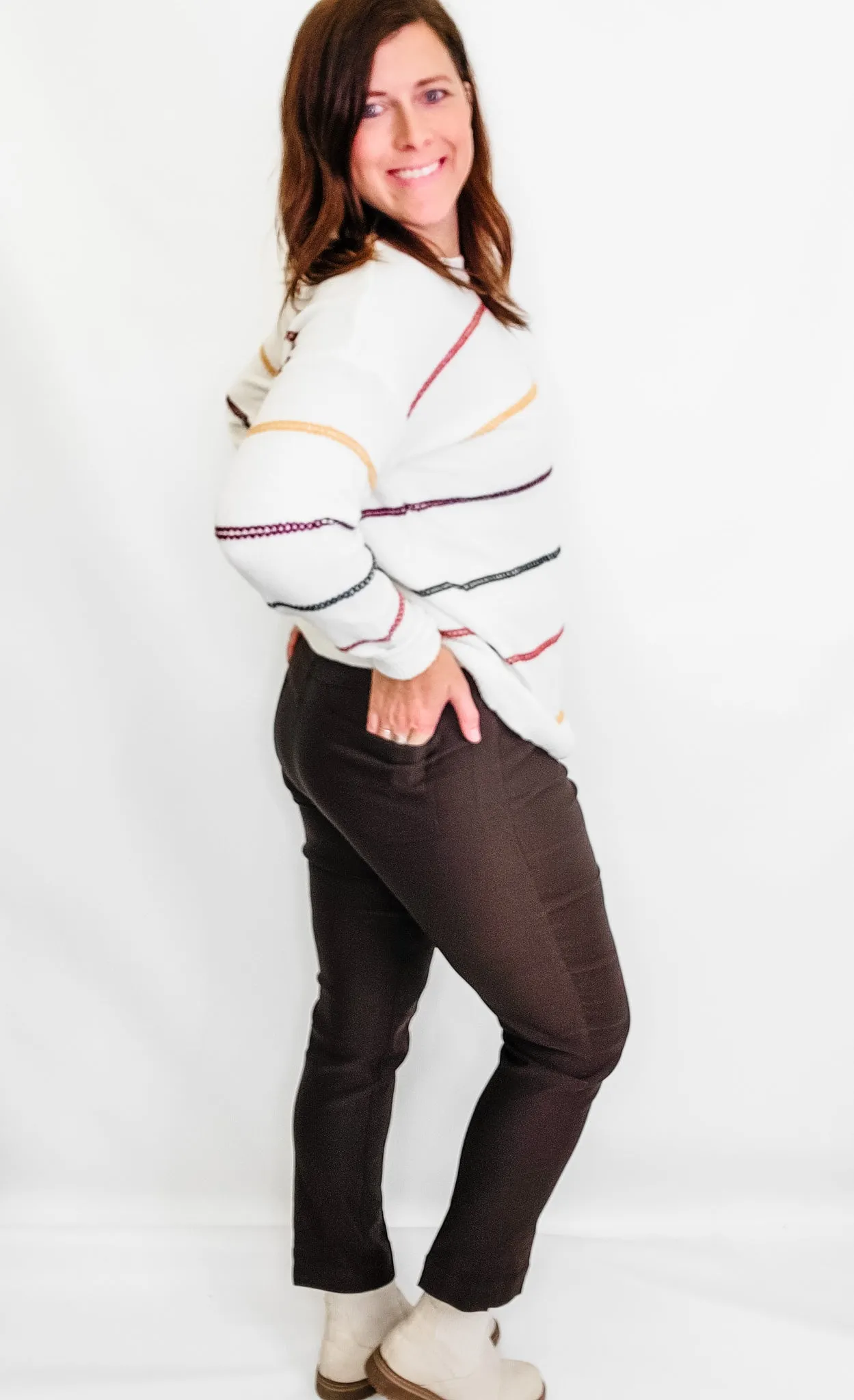 Slim-Sation by Multiples Ankle Pants in Mink Brown