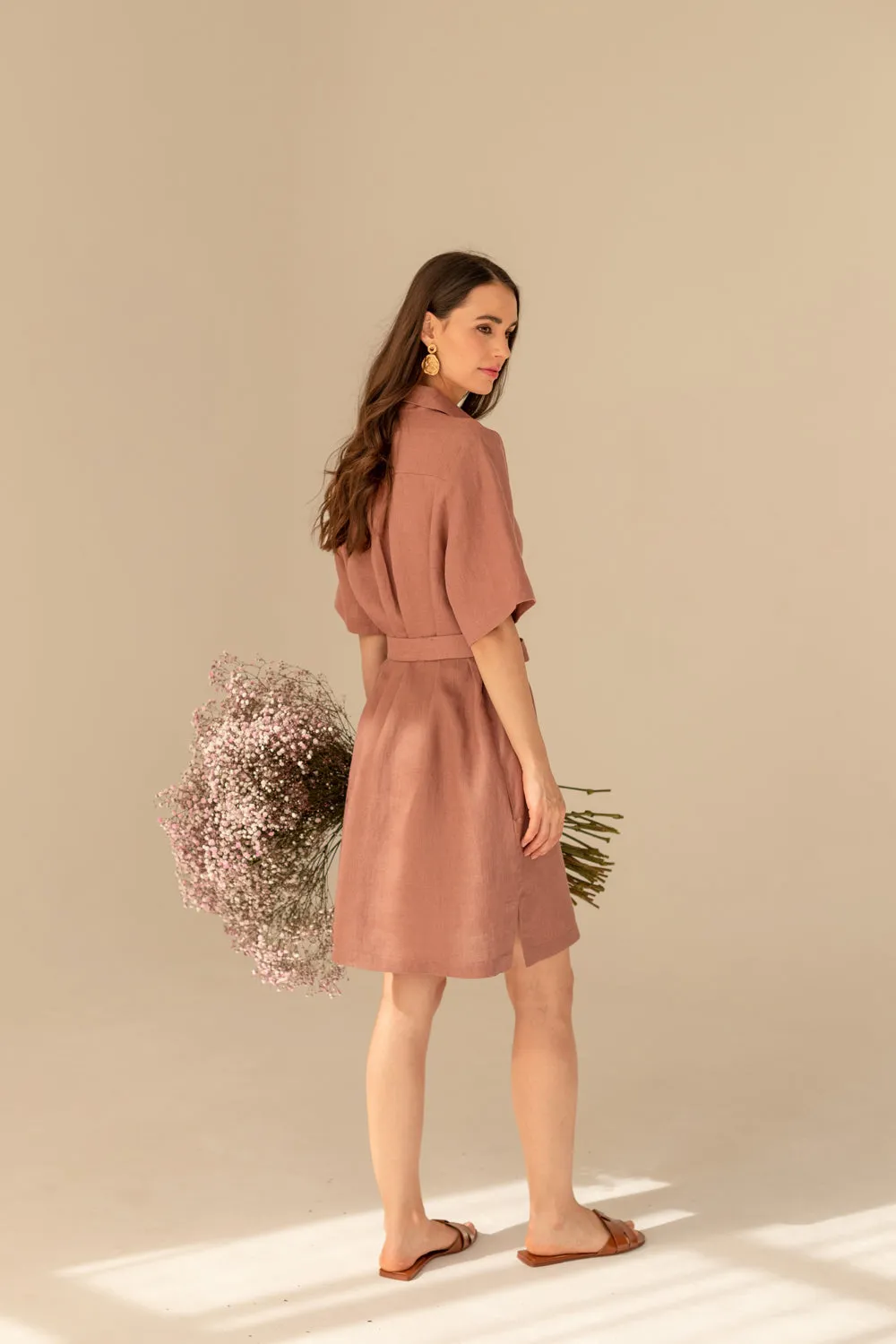 Soleil Linen Dress - Mocha Coffee