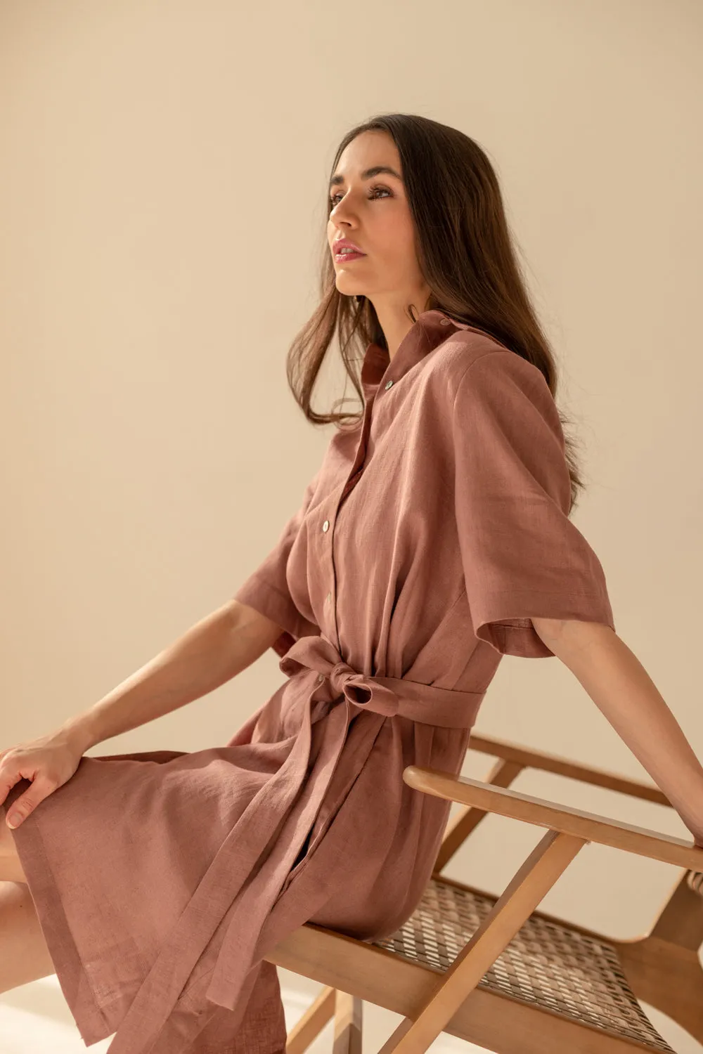 Soleil Linen Dress - Mocha Coffee