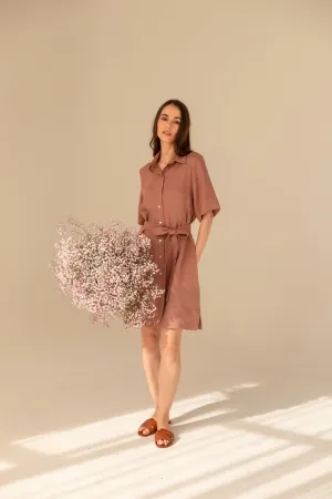 Soleil Linen Dress - Mocha Coffee