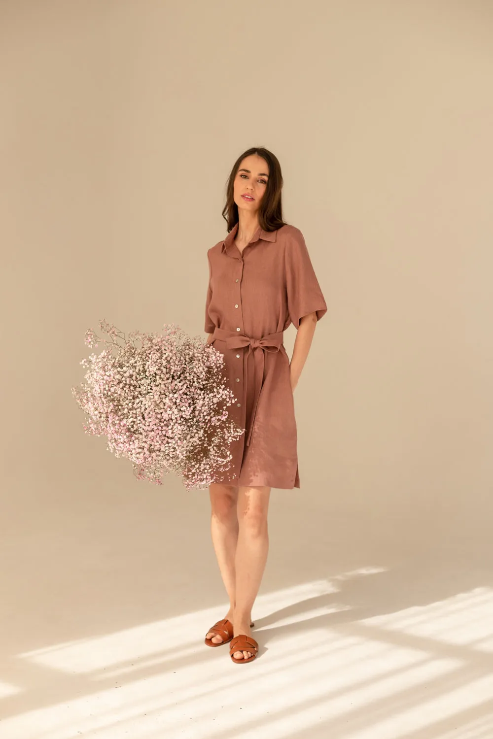 Soleil Linen Dress - Mocha Coffee