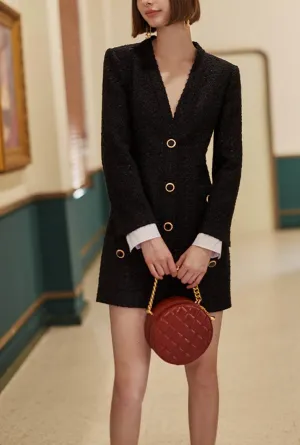 Spring/Autumn Tweed Business Shirt Dress