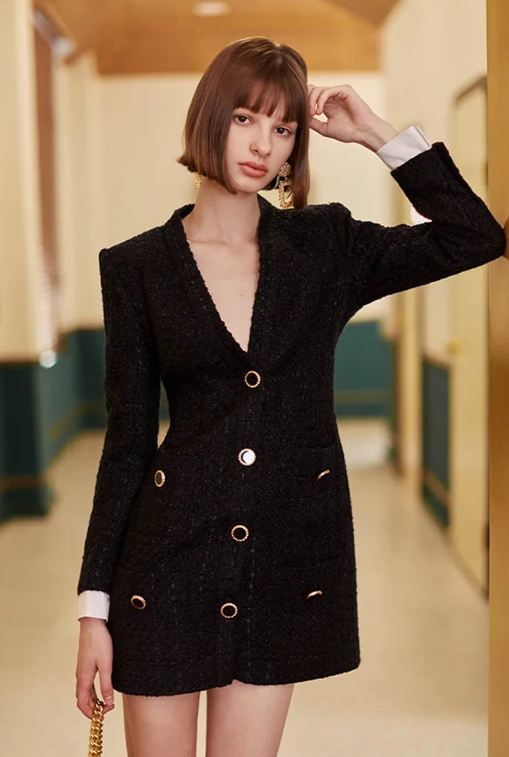 Spring/Autumn Tweed Business Shirt Dress