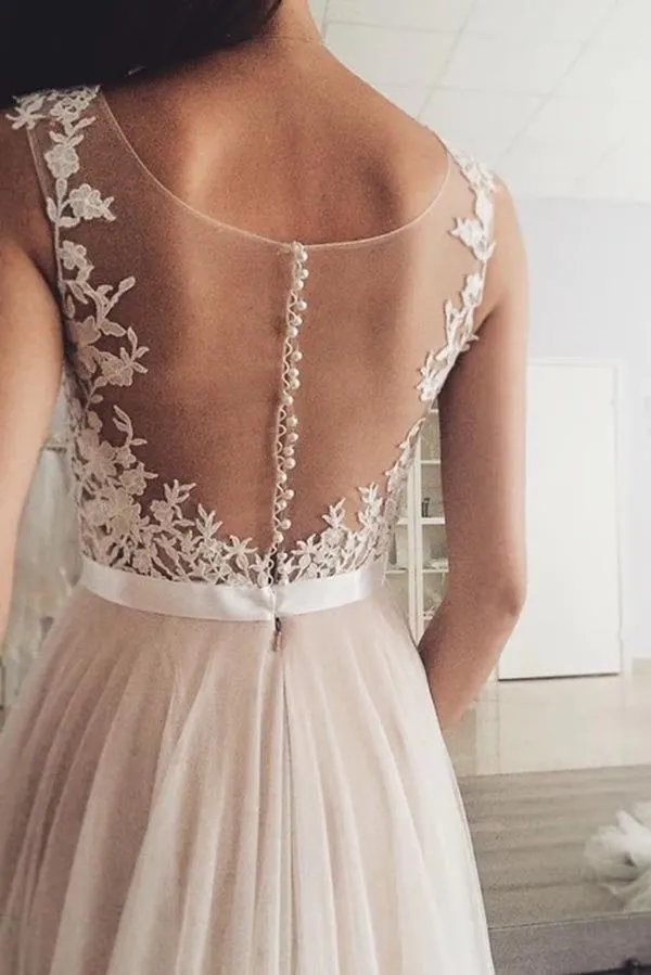 Tulle A-line Illusion Neck Lace Appliques Wedding Dresses, Bridal Gowns, SW576