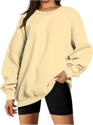 Women Oversized Sweatshirt 2023 Long Sleeve Round Neck Solid Dropped Hoodies Pullover Hoodless Casual Fashion Fall Sweaters