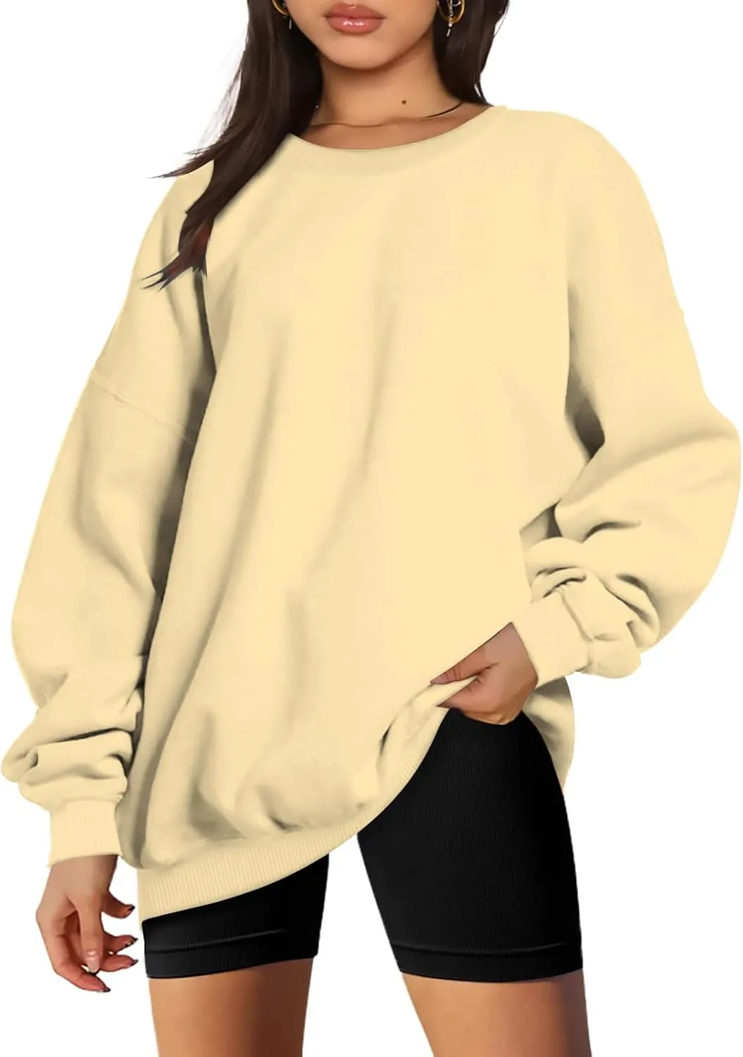 Women Oversized Sweatshirt 2023 Long Sleeve Round Neck Solid Dropped Hoodies Pullover Hoodless Casual Fashion Fall Sweaters