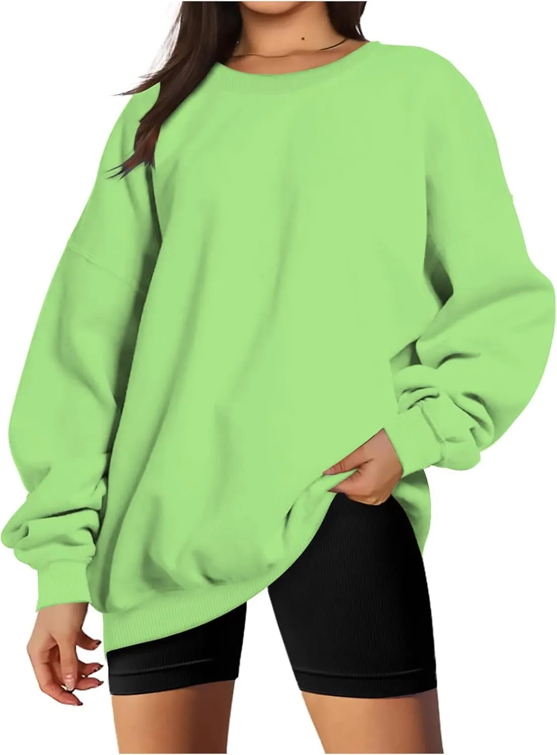 Women Oversized Sweatshirt 2023 Long Sleeve Round Neck Solid Dropped Hoodies Pullover Hoodless Casual Fashion Fall Sweaters