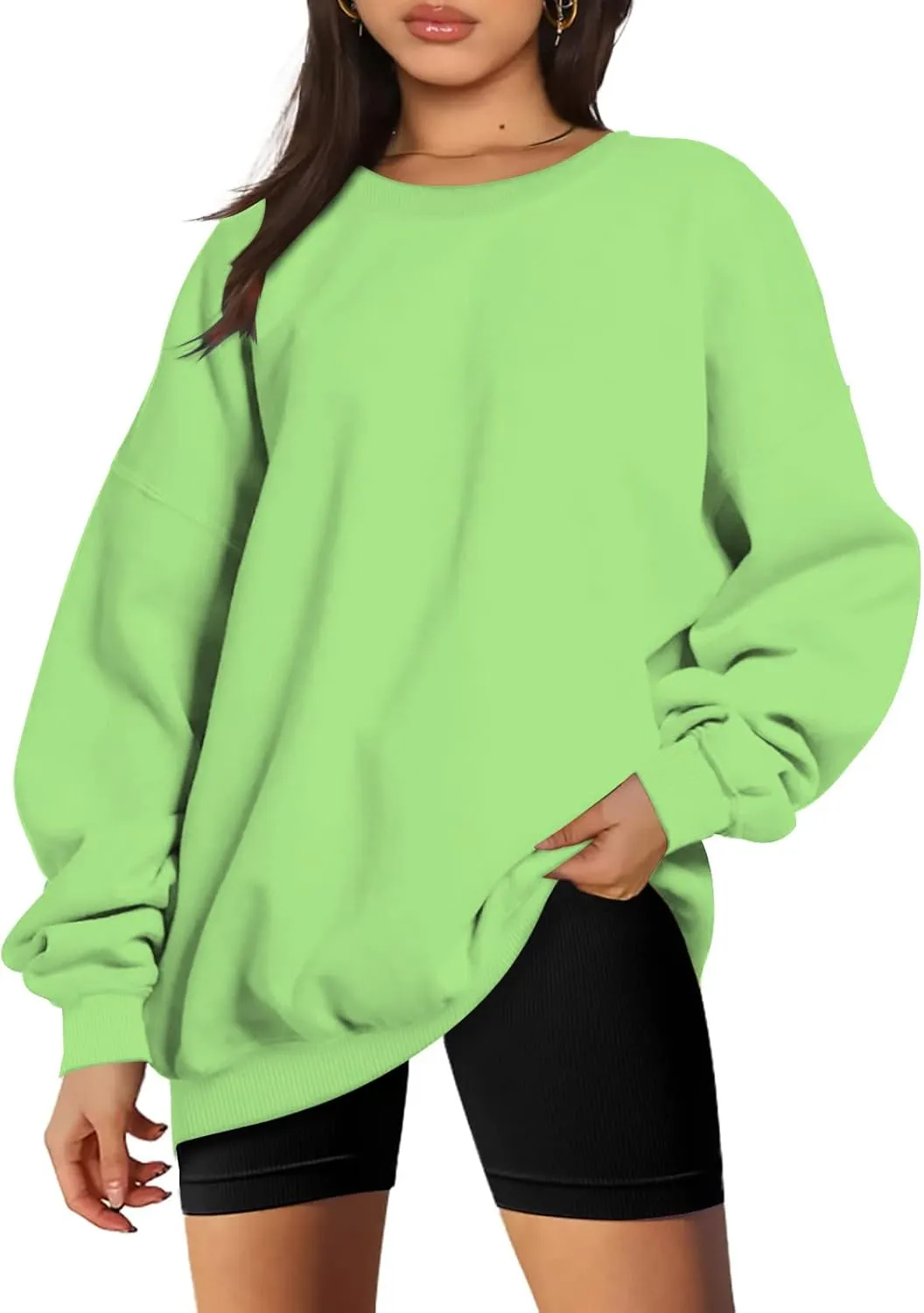 Women Oversized Sweatshirt 2023 Long Sleeve Round Neck Solid Dropped Hoodies Pullover Hoodless Casual Fashion Fall Sweaters